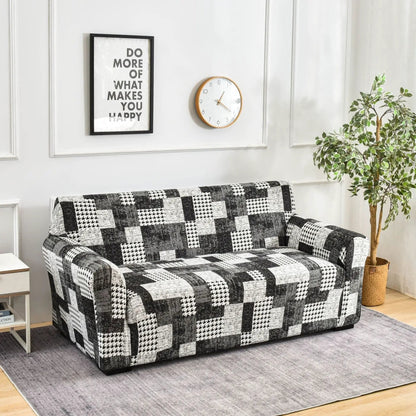 Sofa cover elastic full cover in black and white checkered pattern FLIPSTYLEZLLC on sofa on Tampa Home & Garden Store