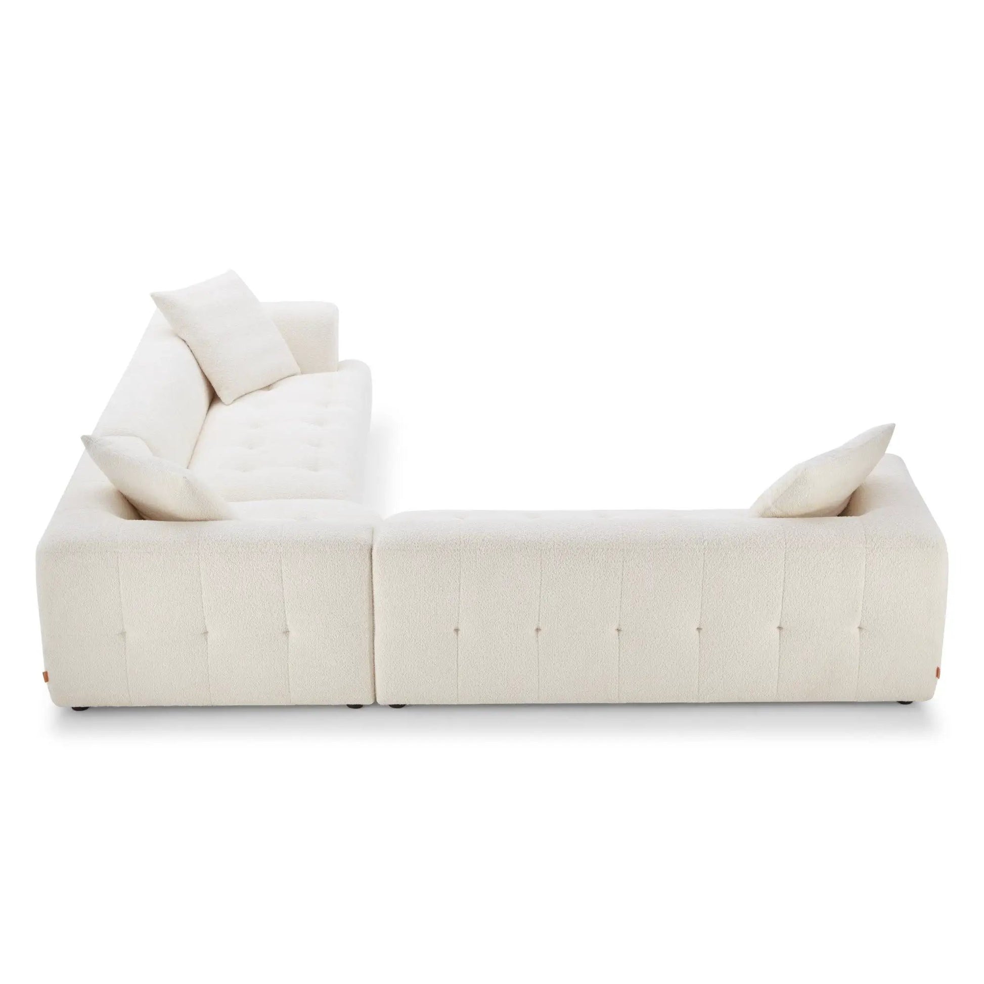 Kaynes Elegant Upholstery Corner Sofa, cream tufted stationary sectional with plush cushions on Tampa Home & Garden Store