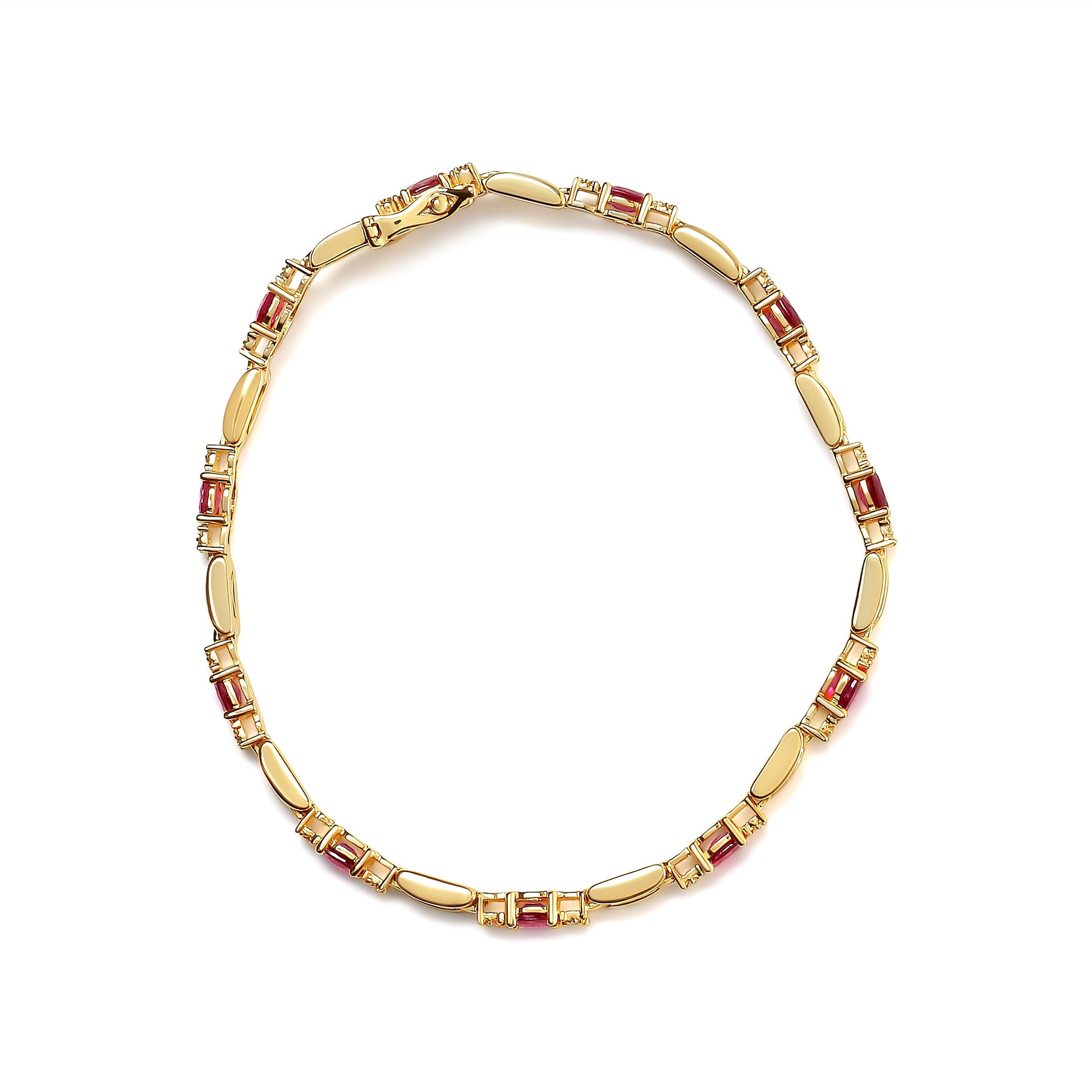 10K yellow gold oval ruby and diamond bar bracelet, prong-set, red rubies with diamonds, size 7 on Tampa Home & Garden Store