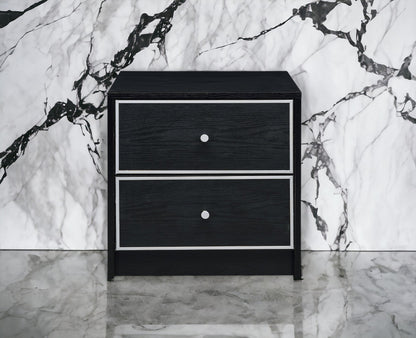 Modern black nightstand by HouseOfZazla with silver trim and round knob on Tampa Home & Garden Store