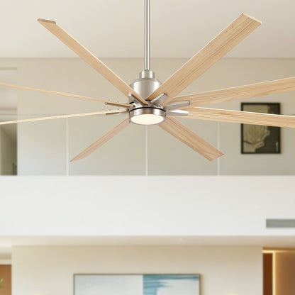 HouseOfZazla oversized ceiling fan with 8 natural wood blades and dimmable LED light and remote control on Tampa Home & Garden Store