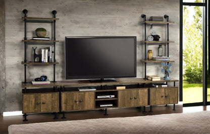Ensata II TV Stand Rustic Oak / Black with industrial pipe shelves by HouseOfZazla on Tampa Home & Garden Store