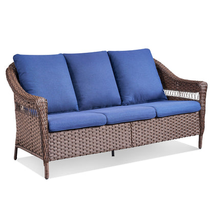 67.3 inch outdoor wicker patio sofa with blue cushions by HouseOfZazla on Tampa Home & Garden Store