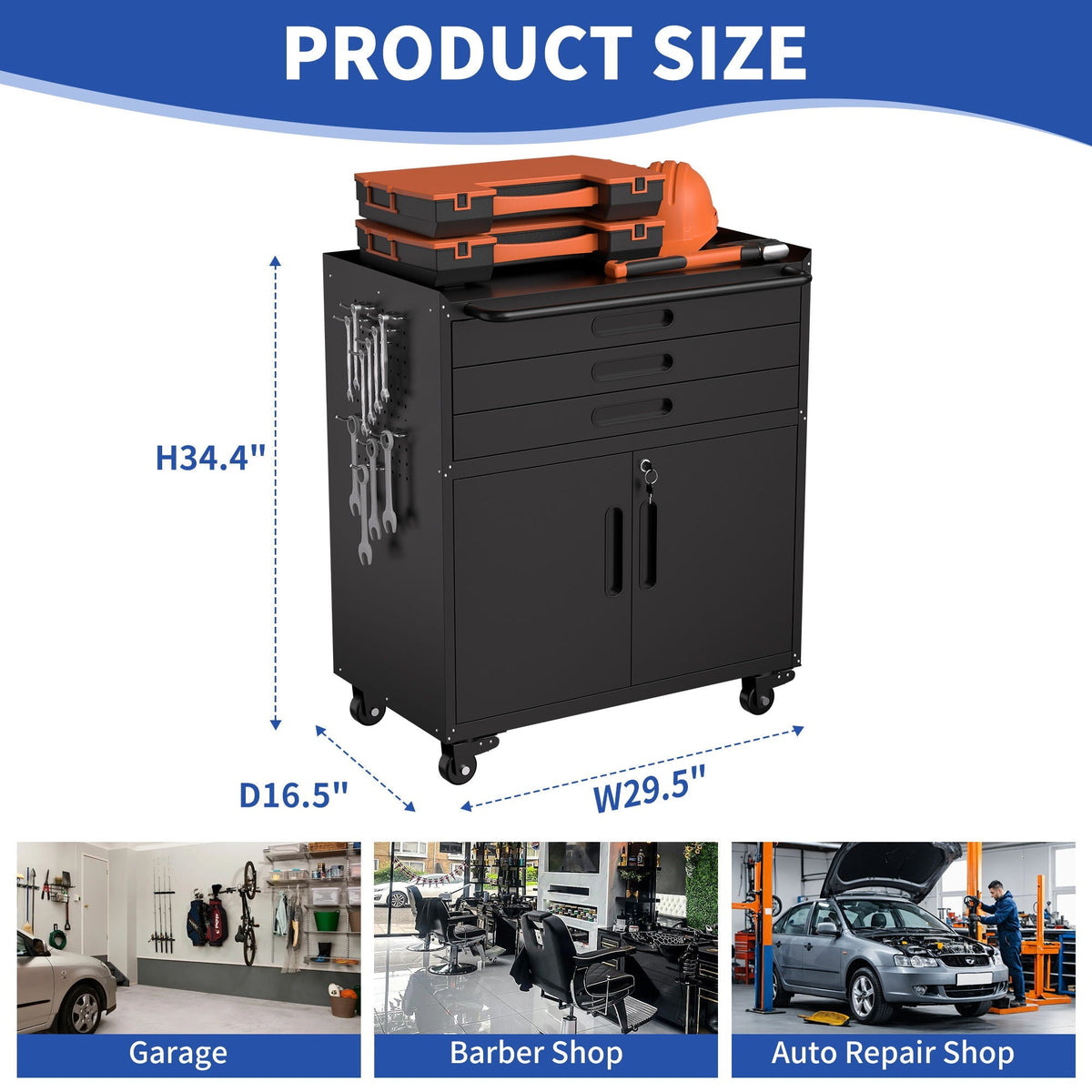 Rolling tool cabinet by HouseOfZazla, black metal with lockable doors and caster wheels on Tampa Home & Garden Store