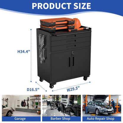 Rolling tool cabinet by HouseOfZazla, black metal with lockable doors and caster wheels on Tampa Home & Garden Store