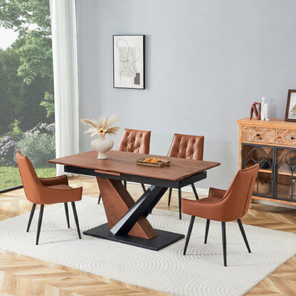 Dining Table in dark walnut with cross geometric legs; scratch-resistant finish by HouseOfZazla on Tampa Home & Garden Store
