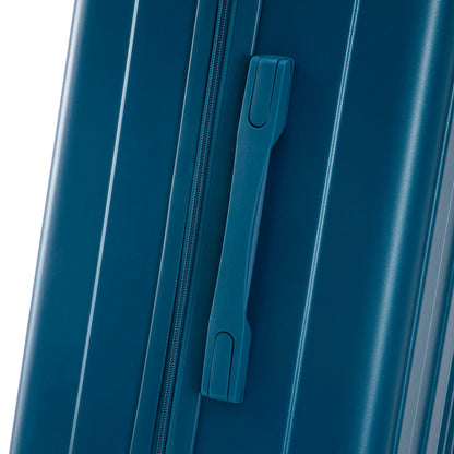 Dark blue ABS luggage close-up with zipper and side handle, part of a 3-piece set on Tampa Home & Garden Store