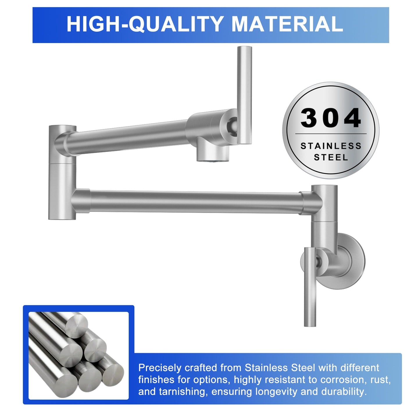 Wall Mount Pot Filler Faucet folding arm with 2 handles brushed nickel HouseOfZazla on Tampa Home & Garden Store