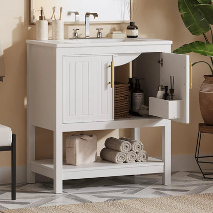 Elegant Vanity with Ceramic Sink and Storage