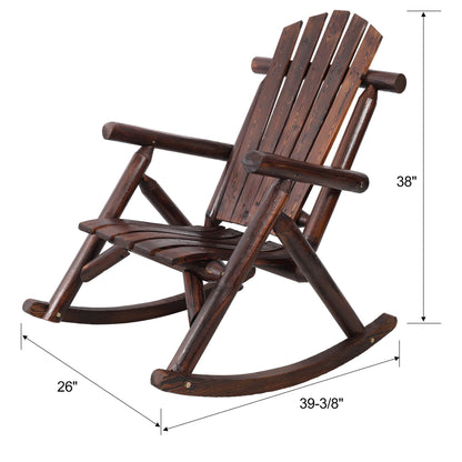 Durable fir log porch rocker by HouseOfZazla, dark stained wooden rocking chair on Tampa Home & Garden Store