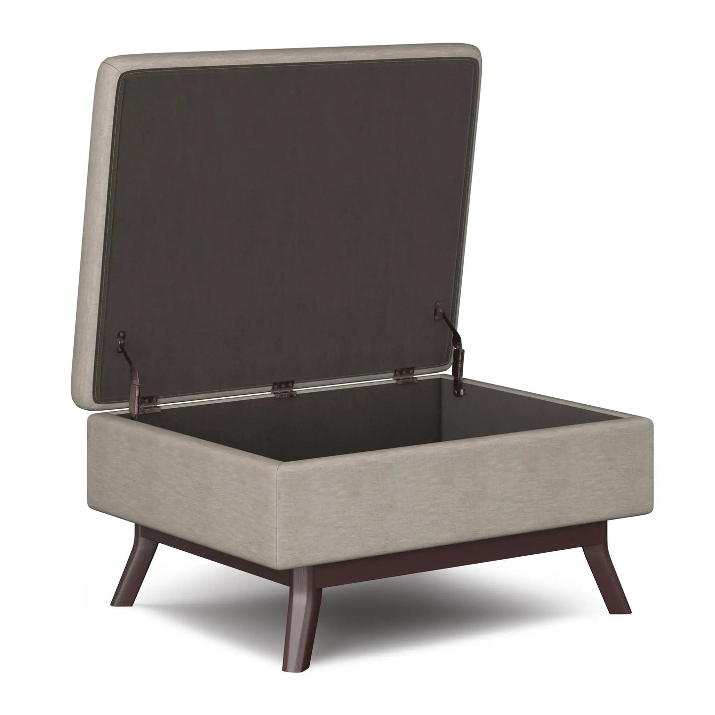 Owen - Upholstered Rectangular Storage Ottoman, beige body with charcoal lid, wood legs on Tampa Home & Garden Store