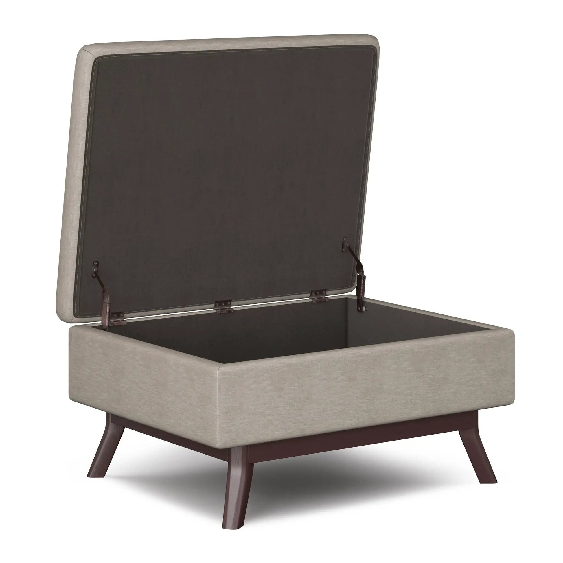 Owen - Upholstered Rectangular Storage Ottoman, beige body with charcoal lid, wood legs on Tampa Home & Garden Store