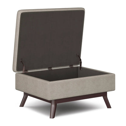 Owen - Upholstered Rectangular Storage Ottoman, beige body with charcoal lid, wood legs on Tampa Home & Garden Store