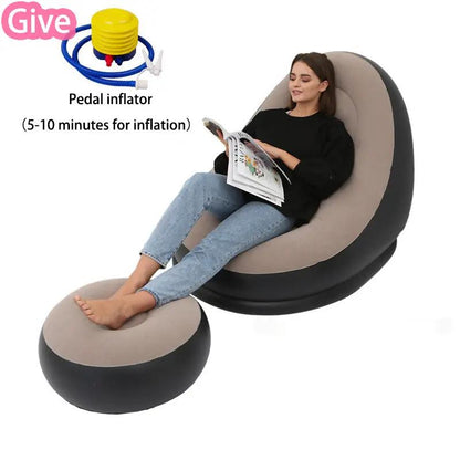 FLIPSTYLEZLLC Lazy Bean Bag Inflatable Folding Sofa beige top black base with pedal inflator on Tampa Home & Garden Store