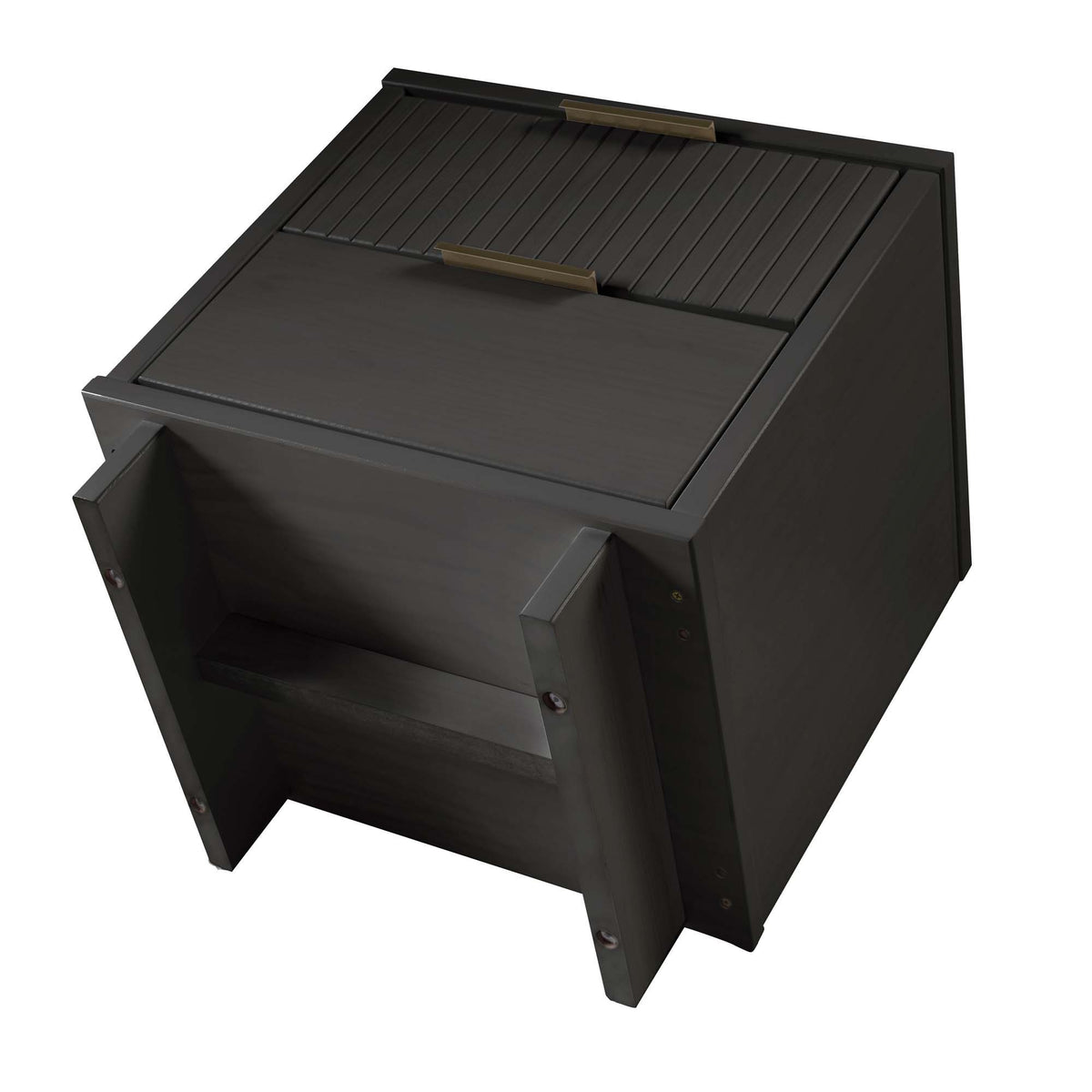 Granville Nightstand with 2 Drawers in dark espresso solid wood, brass hardware, slatted top on Tampa Home & Garden Store