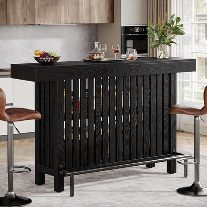 2 Tier Mini Bar Table black wood grain with slatted panels by HouseOfZazla for kitchen on Tampa Home & Garden Store