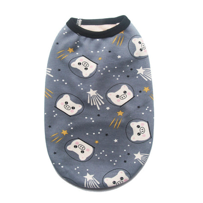 Plush pet vest by Pet Zen for autumn/winter, gray-blue fabric with white bear-face print on Tampa Home & Garden Store