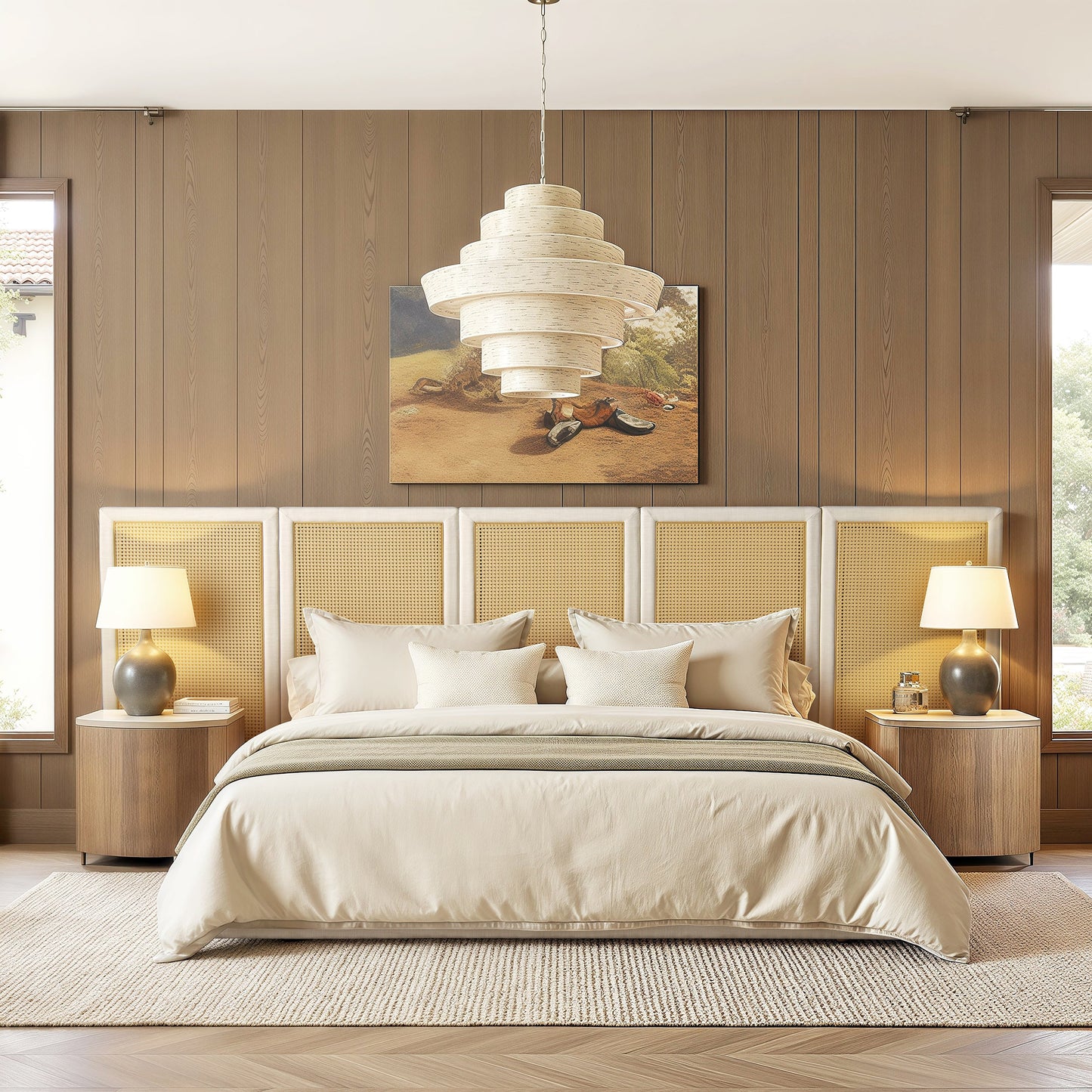 Capri Extended Headboard Cane Platform Bed Antique wood frame by HouseOfZazla on Tampa Home & Garden Store