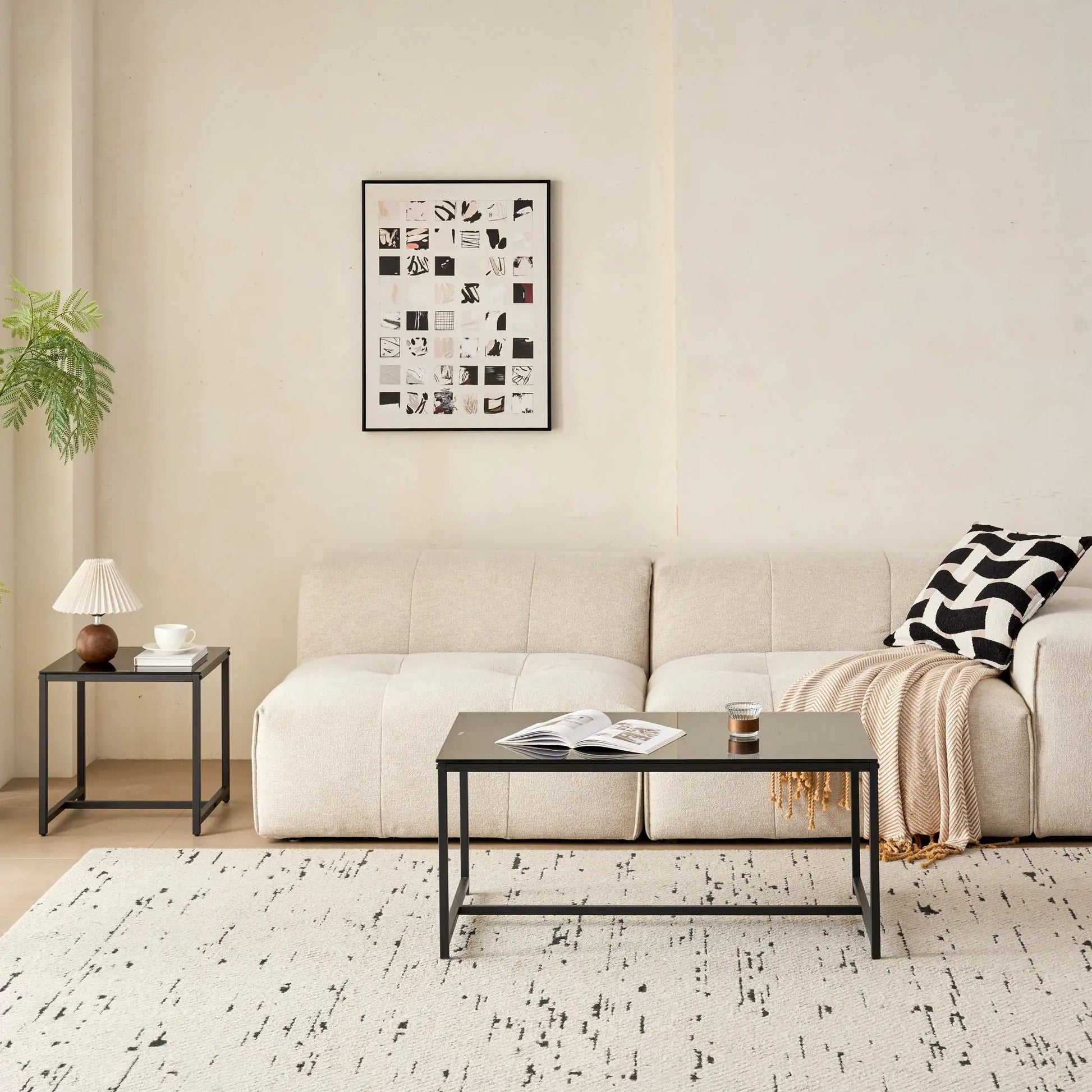 Living room coffee tables set of 2 with black metal frames and glass tops on Tampa Home & Garden Store