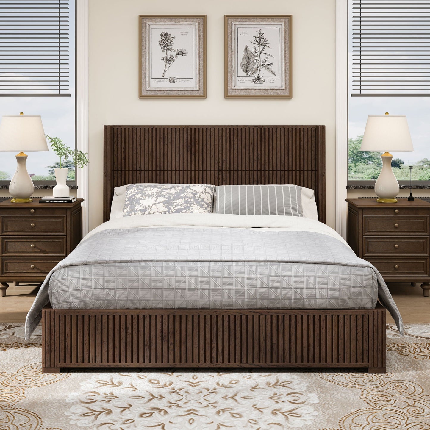 Modern Platform Bed Frame with Tall Headboard