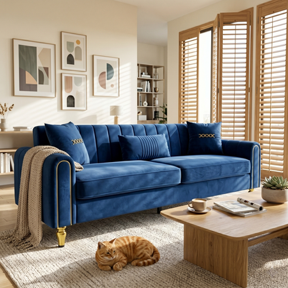Elegant Three Seater Sofa and Throw Pillows