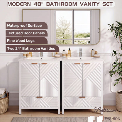 Modern bathroom vanity set with dual sinks, white finish, two 24-inch vanities by HouseOfZazla on Tampa Home & Garden Store