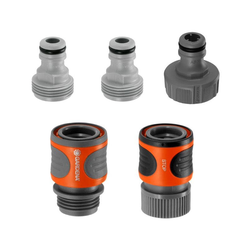 5 Piece Quick Connect Starter Set 18270 Gardena garden hose fittings in orange/gray on Tampa Home & Garden Store