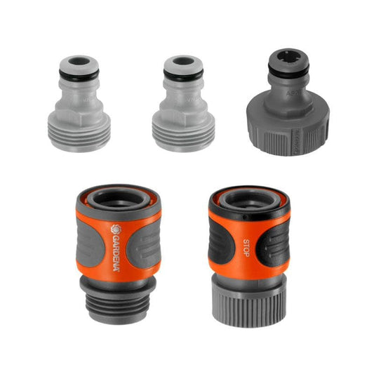 5 Piece Quick Connect Starter Set 18270 Gardena garden hose fittings in orange/gray on Tampa Home & Garden Store