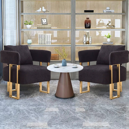 Modern teddy fleece upholstered chairs with gold metal legs, set of four on Tampa Home & Garden Store