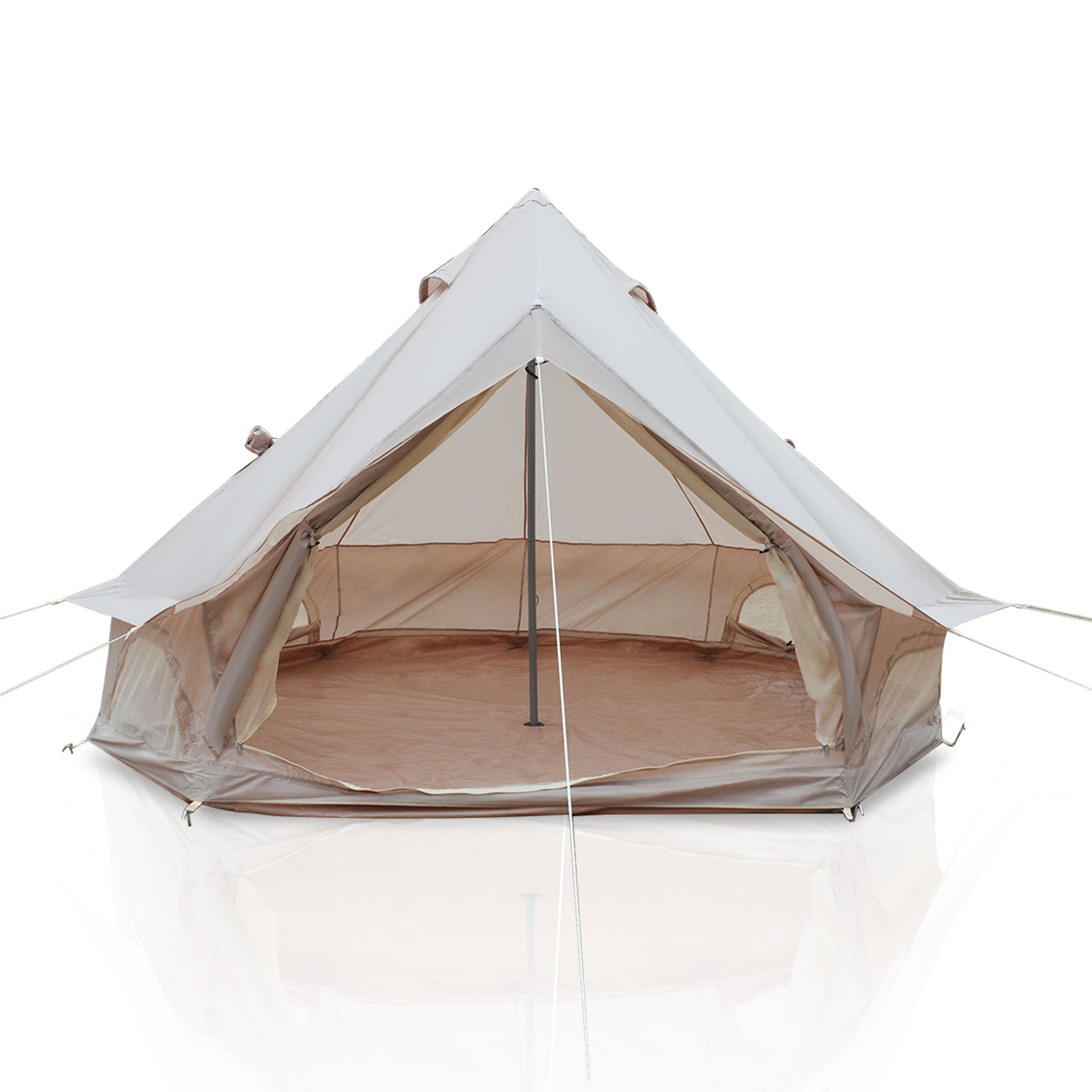 4 Season Bell Tent 9.8 ft beige canvas interior with central pole and guylines on Tampa Home & Garden Store
