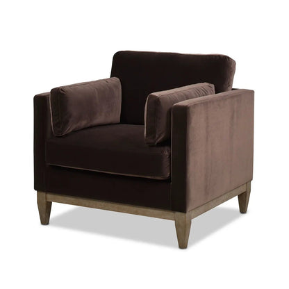 Knox Modern Farmhouse Arm Chair in chocolate velvet with wood legs Unique Piece Furniture on Tampa Home & Garden Store
