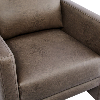 Tulo Arm Chair brown distressed leather-look upholstery with stitched edges on Tampa Home & Garden Store