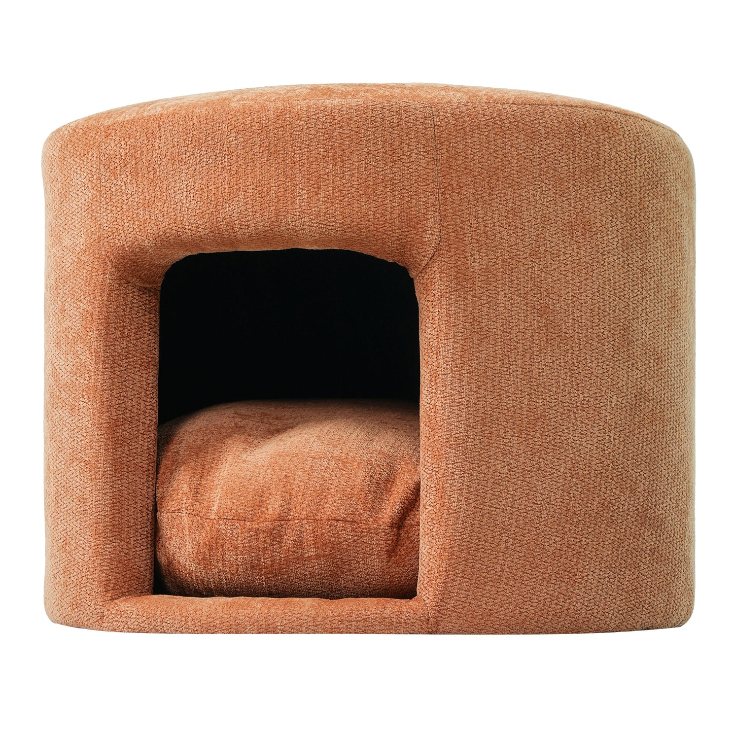 Orange pet-friendly ottoman with hidden pet nook and removable cushion on Tampa Home & Garden Store