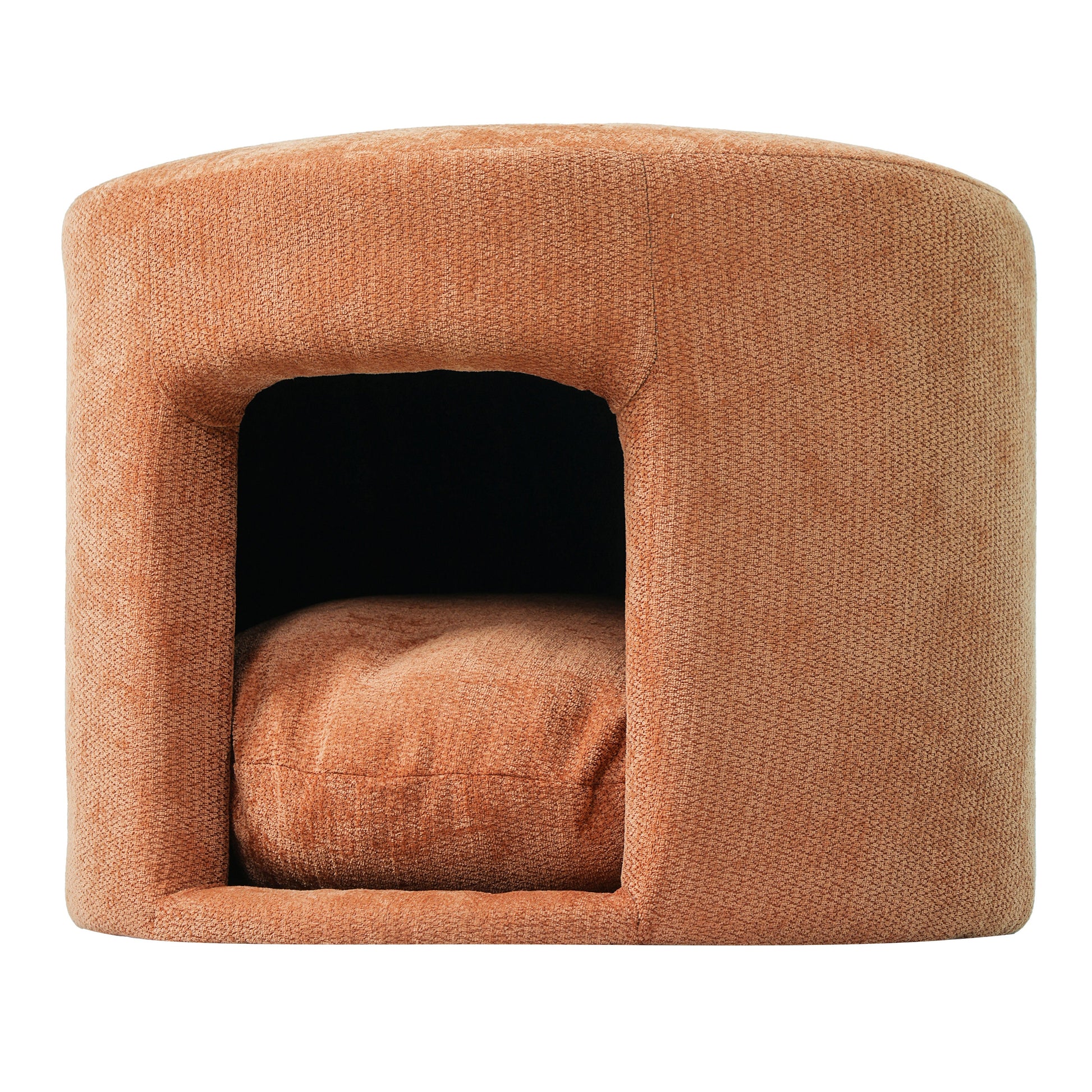 Orange pet-friendly ottoman with hidden pet nook and removable cushion on Tampa Home & Garden Store