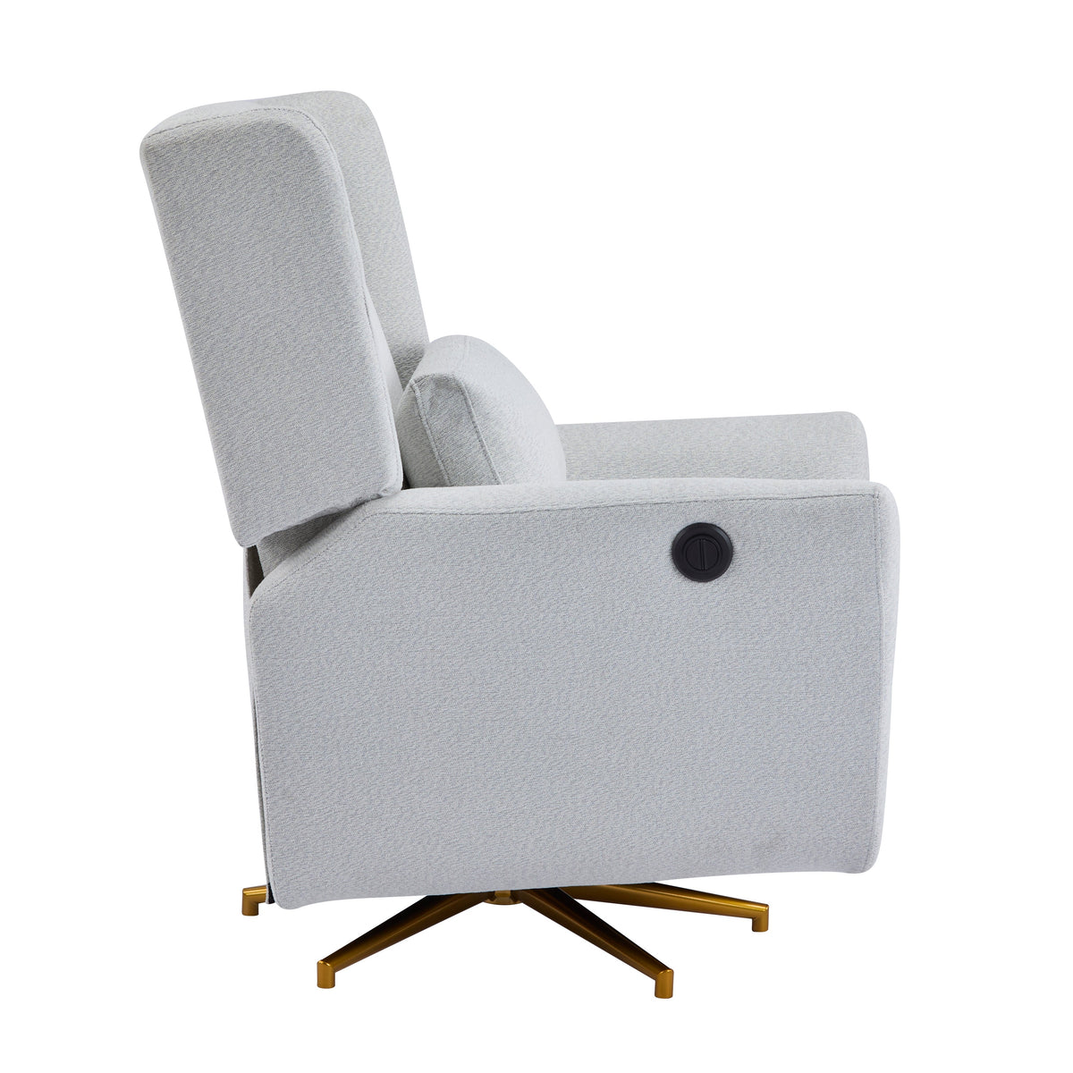 Power recliner chair HouseOfZazla in gray fabric upholstery with 360° swivel and gold-tone base on Tampa Home & Garden Store