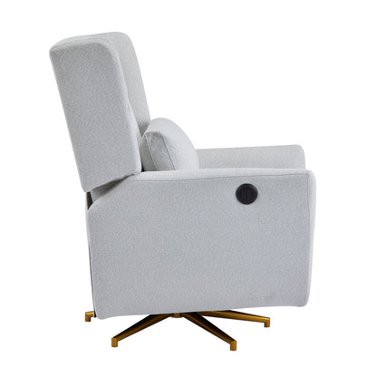 Power recliner chair HouseOfZazla in gray fabric upholstery with 360° swivel and gold-tone base on Tampa Home & Garden Store