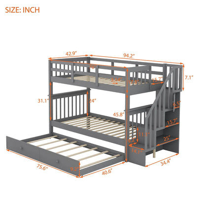 Stairway Bunk Bed with Storage and Guard Rail