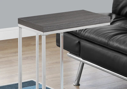 Accent Table C-shaped with dark wood grain top and chrome metal frame Unique Piece Furniture on Tampa Home & Garden Store
