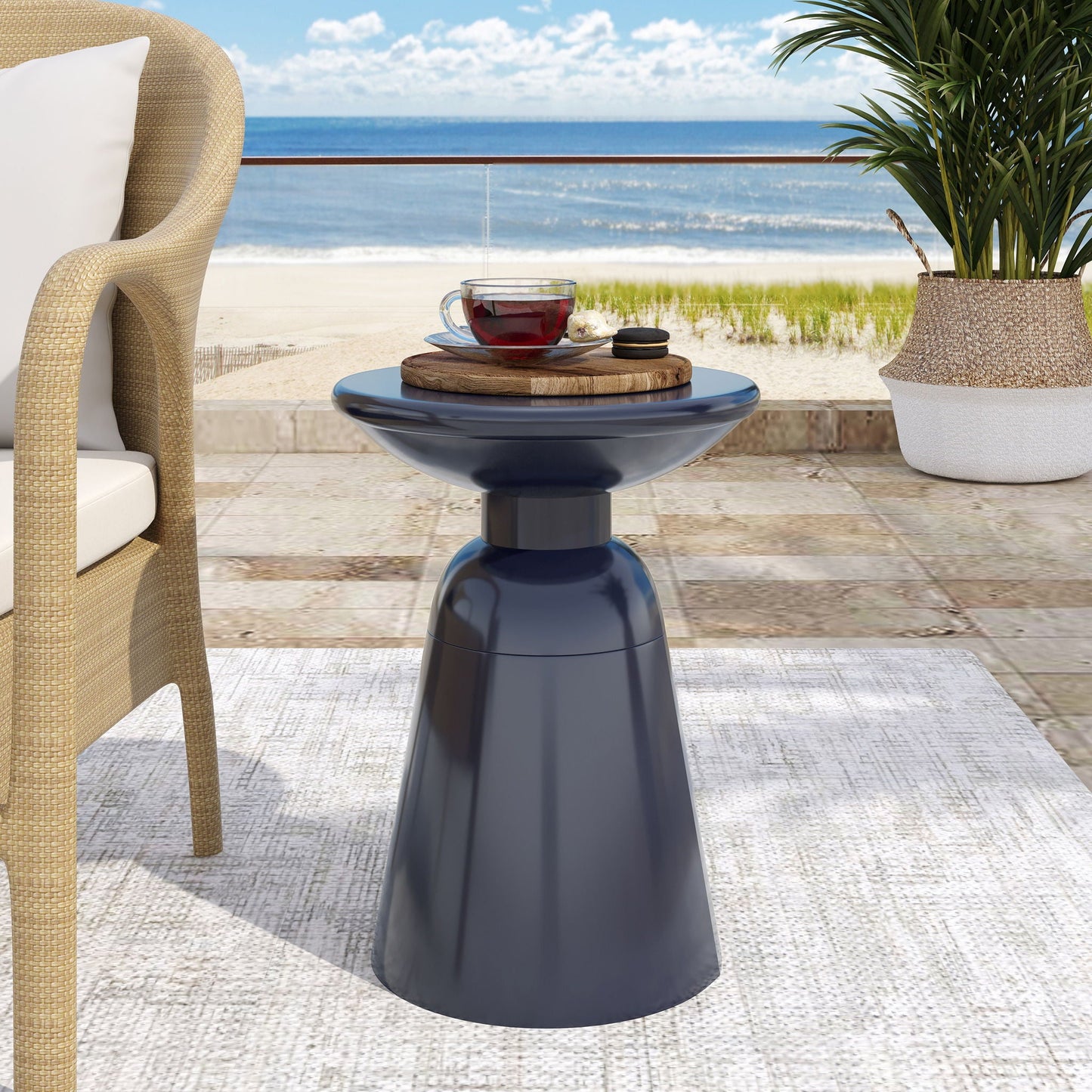 Modern Round Metal Pedestal Outdoor Table