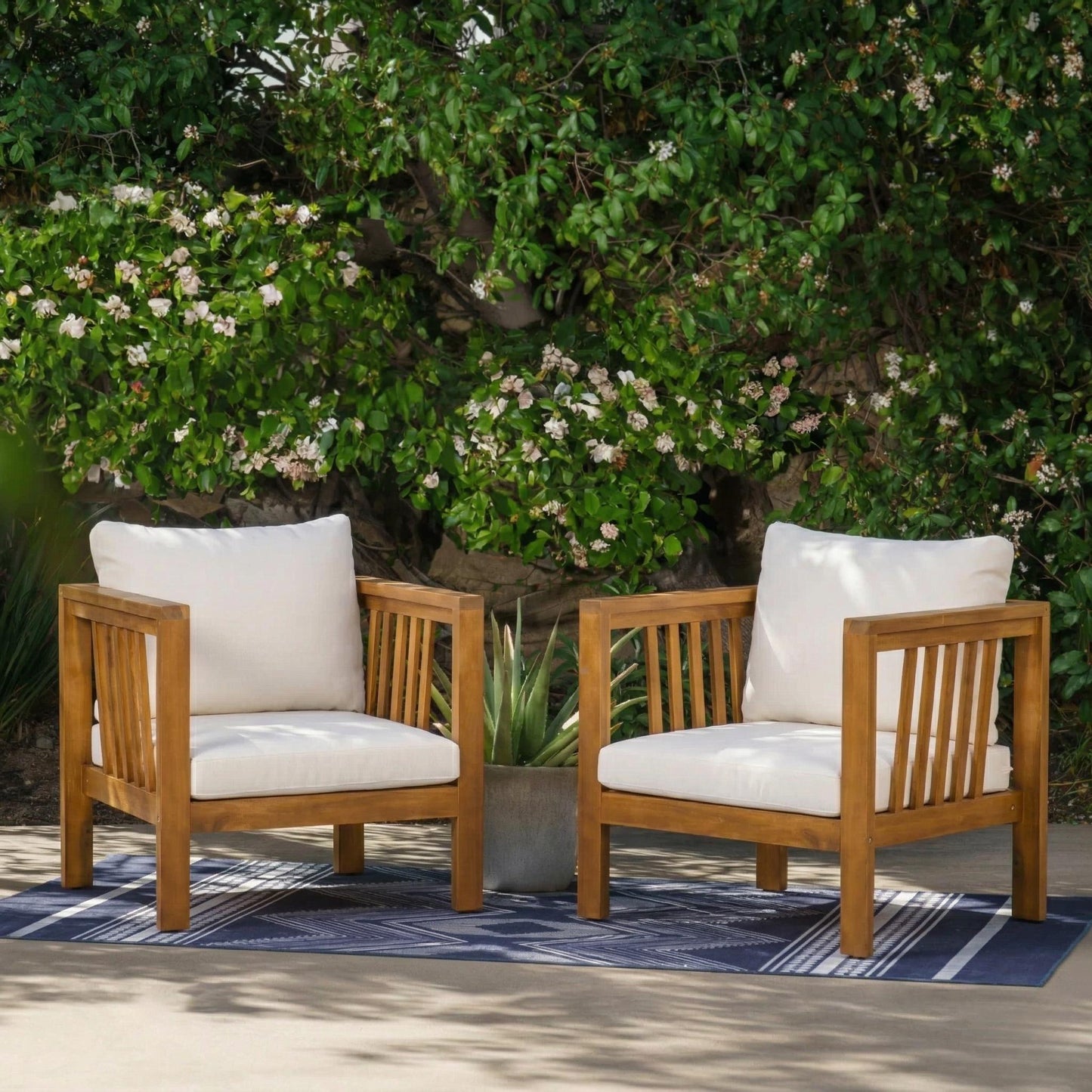 Set of 2 Acacia Wood Club Chairs for Outdoor Use