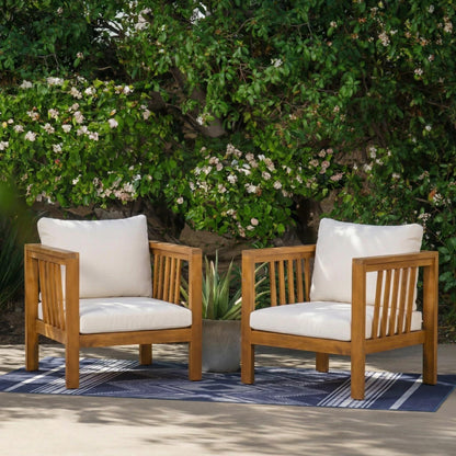 Set of 2 Acacia Wood Club Chairs for Outdoor Use