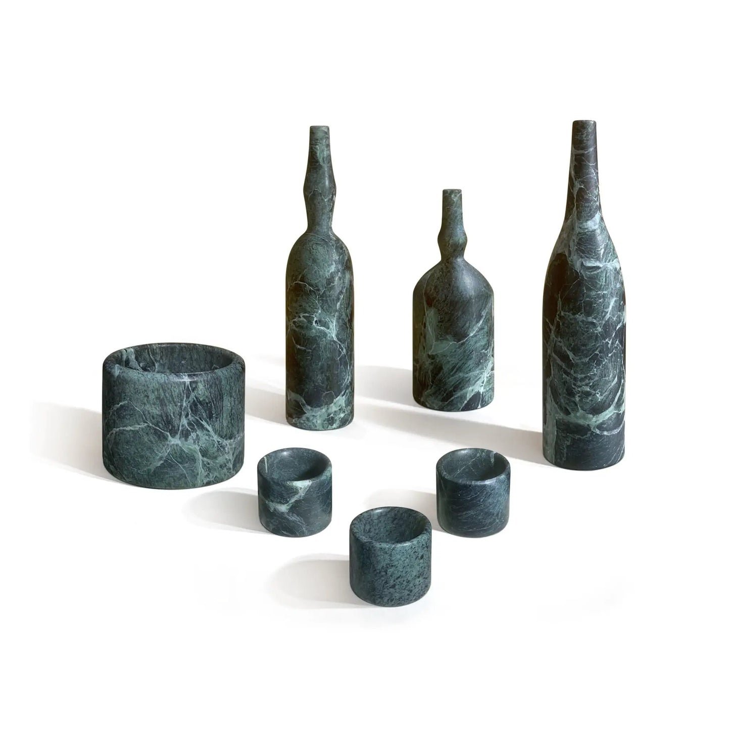7-Piece natural marble table set with dark green vases and bowls Unique Piece Furniture on Tampa Home & Garden Store