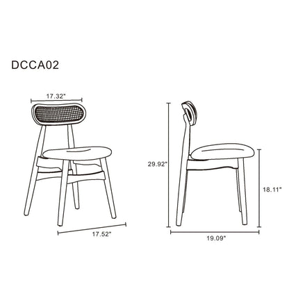 Dining chair set of 2 cane backrests in black or light brown by HouseOfZazla with dimensions on Tampa Home & Garden Store