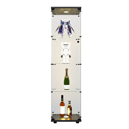 4 LED light glass display cabinets with door shelves, floor standing antique bookshelf, 64.7 "* 16.7" * 14.3 ", black - Tampa Home & Garden Store