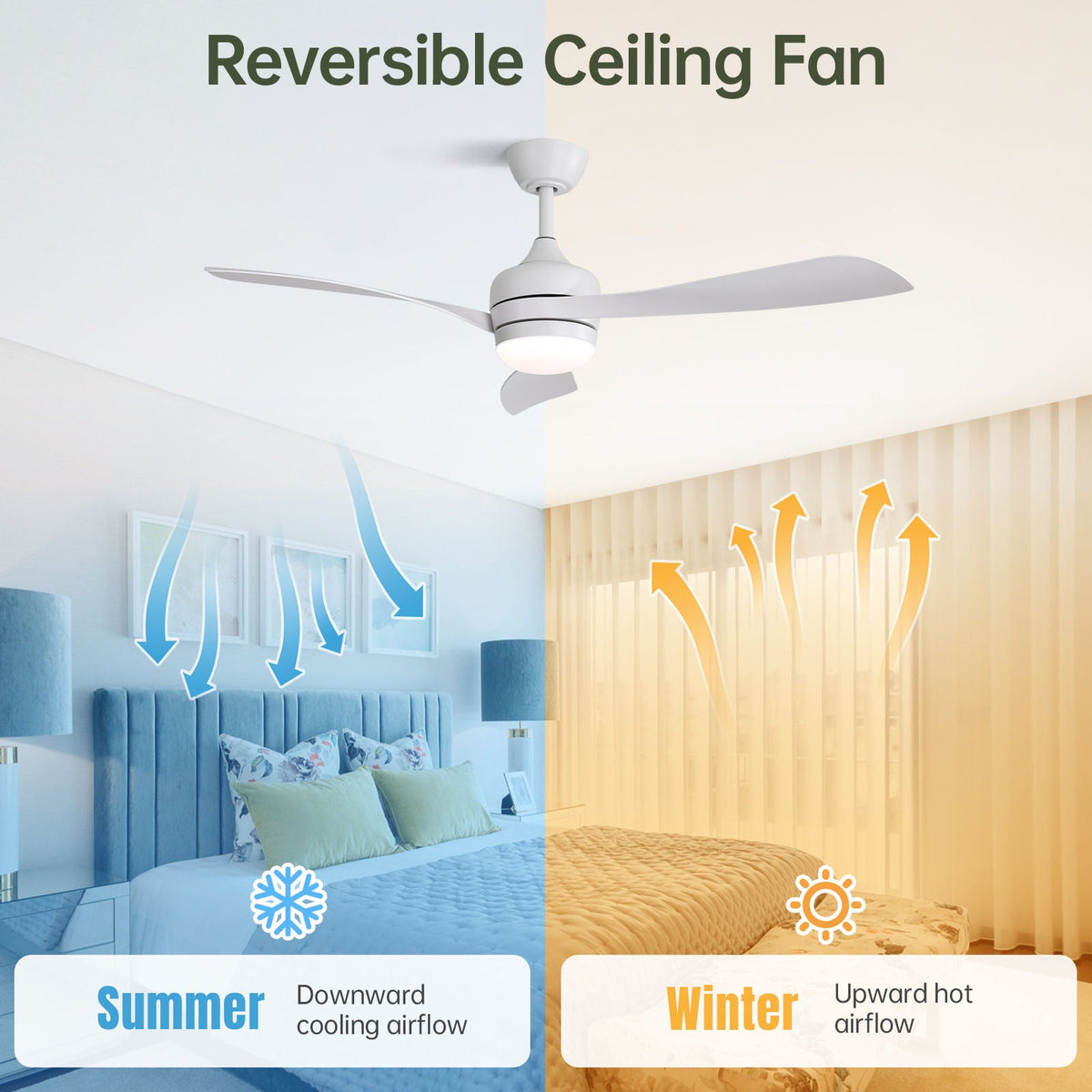 Ceiling fan by HouseOfZazla with reversible DC motor and remote control, white blades on Tampa Home & Garden Store