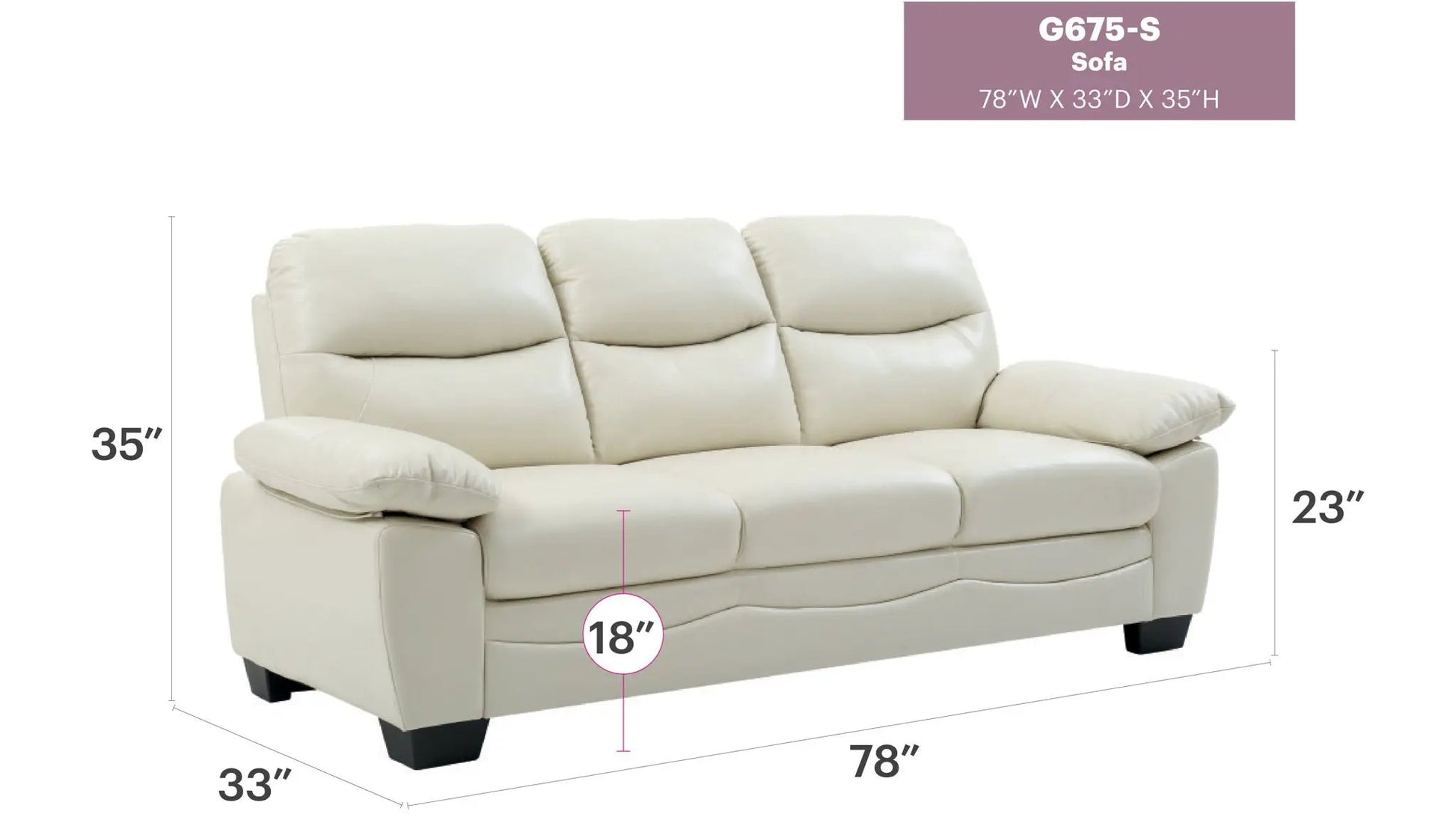 Marta sofa by Unique Piece Furniture, cream leather stationary 3-seat on Tampa Home & Garden Store