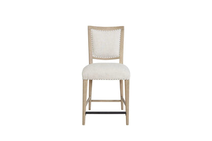 Counter stool sand color with beige upholstered back and seat, light wood frame on Tampa Home & Garden Store