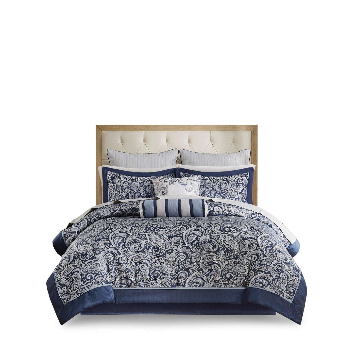 12 Piece Cotton Comforter Set for a Navy Cal King