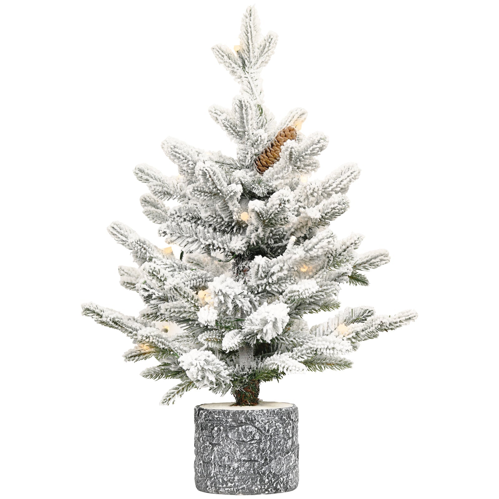 4.5ft flocked Christmas tree with stone pot base and warm LED lights, HouseOfZazla on Tampa Home & Garden Store