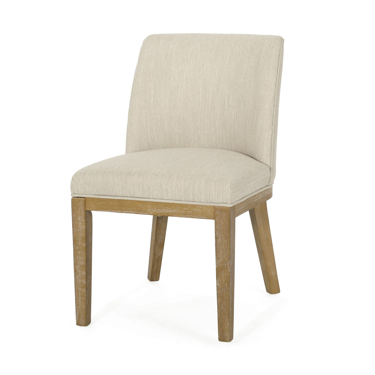 Modern beige fabric dining chair with wooden frame and light wood legs on Tampa Home & Garden Store